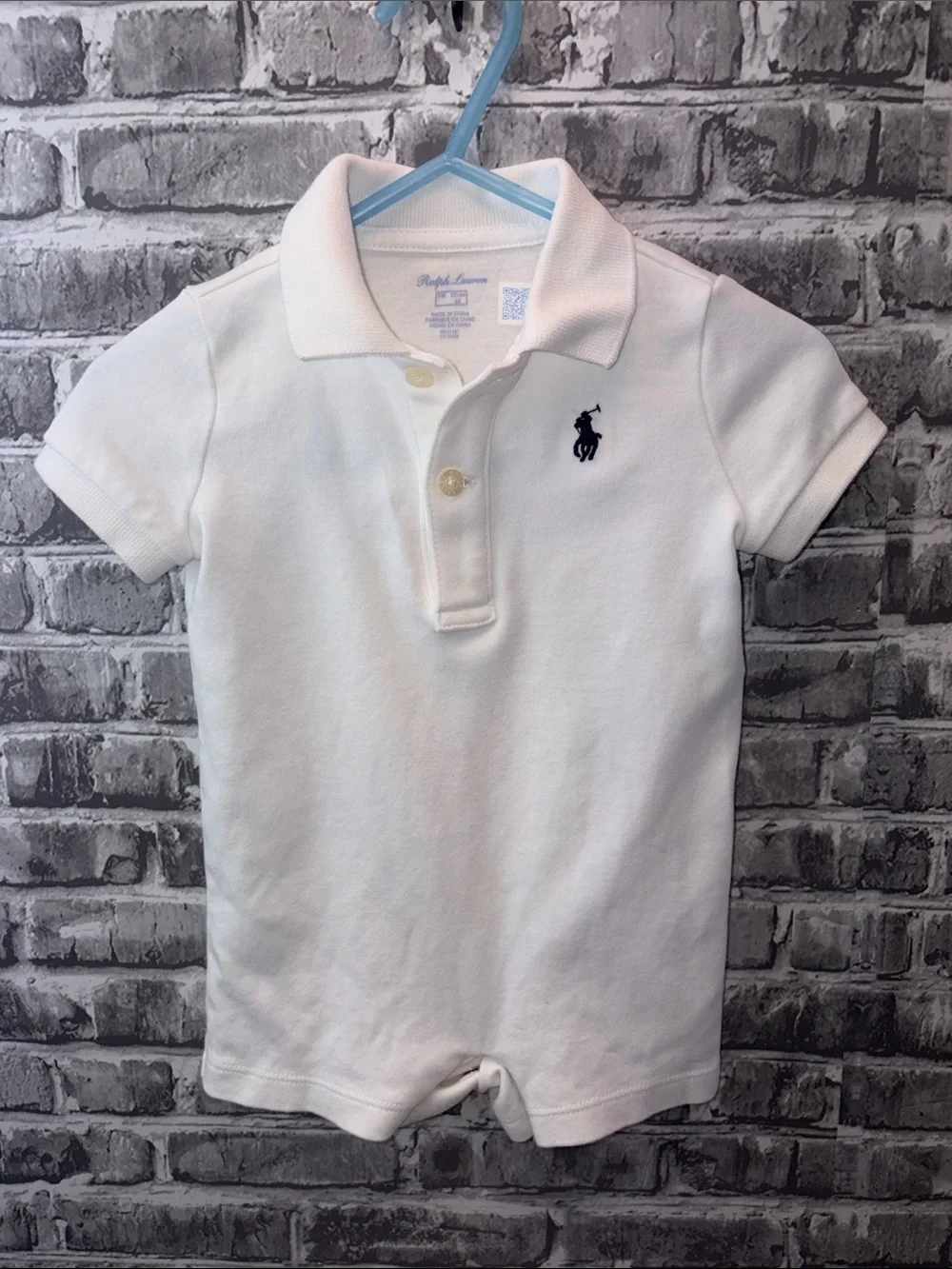 Ralph Lauren White Polo Romper with Navy Pony